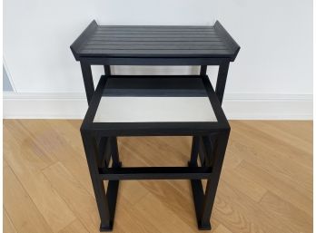 Black Nesting Tables With Mirrored Glass Inlay And Removable Slatted Tray Top