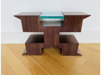 Modern Geometric Console Table With Glass Block Inlay Design