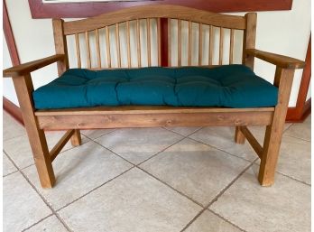 Vermont Outdoor Furniture Co. Solid Knotty Hardwood Slatted Bench With Tufted Teal Cushion
