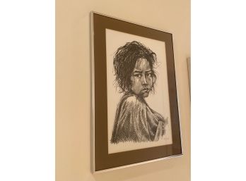 Beautiful Framed Sepia Sketch Young Child Portrait
