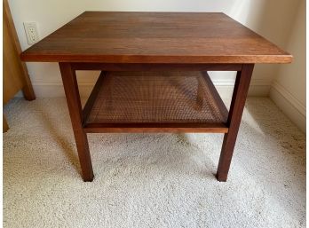 Sturdy Mid-Century Side Table With Cane Webbing Accent
