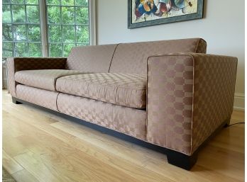 Thayer Coggin Neutral Checkered Fabric Upholstered Sofa With Down Fill Cushions