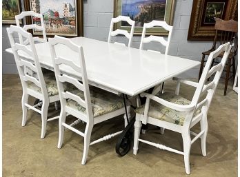 A Vintage Wrought Iron And Lacquer Dining Table And Set/6 Chairs