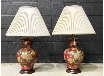Vintage Ceramic Ginger Jar Table Lamps On Rosewood Bases By Frederick Cooper