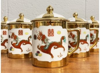 Lidded, Gold Trimmed Chinese Cups