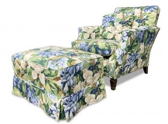 A Newly Upholstered Armchair And Ottoman
