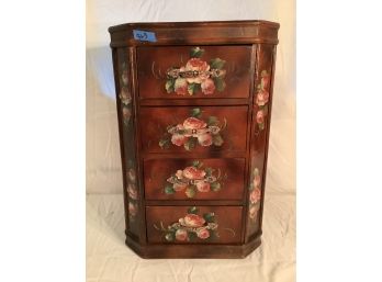 363, Painted Bedside Table, 4 Drawers In Wine Color With Pink Roses