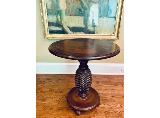 Circular Side Table With Pineapple Carved Pedestal Base On Four Ball Legs(LOC:F1)