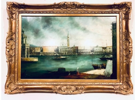 The Forever Gorgeous Venice Canal / LARGE Decorative Oil Painting On Canvas In Gilt Frame(LOC:F1)