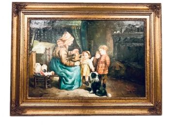 Story Time With Puppets/LARGE Decorative Oil Painting On Canvas In Gilt Frame(LOC:F1)