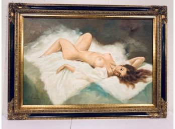 Fabulous One!/Browner Galleries Large Decorative Oil Painting On Canvas In Black And Gilt Frame(LOC:F1)