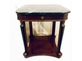 Italian Marble Top Carved Side Table With Caryatid Style Figures Flanking Base  (LOC:F1)