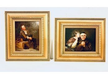 Secrets Revealed/Pair Sweet Figurative Decorative Oil Paintings On Canvas In Gilt Frames(LOC:F1)