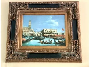 Morning On Venice Canal / Oil Painting In Gilt Style Frame (LOC F1)