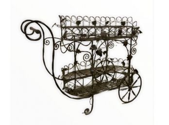 Metal Garden Cart On Wheels With Upper And Bottom Shelf Storage (LOC:F1)