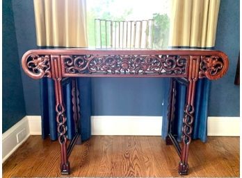 Carved Asian Console Table With Scroll Detail (LOC:F1)