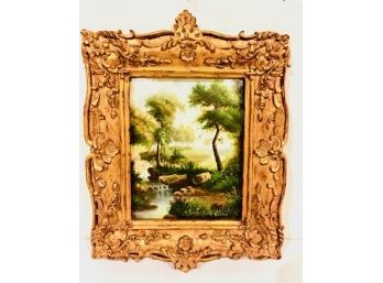 By The Lake In Summer / Decorative Oil Painting On Panel In Gilt Frame (LOC: F1)