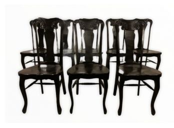 8 Black Painted High Back Dining Chairs With Cabriole Legs(LOC:F1)