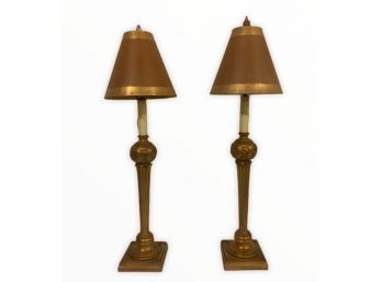 Pair Tall Gilt Candlestick Style Lamps(LOC:F1)