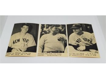 1964 Baseball Yearbook Magazine Panels Babe Ruth, Lou Gehrig, Joe Dimaggio