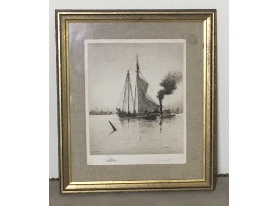 Signed R.Lovewell Sailboat Sketch