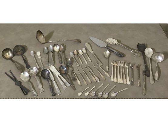 54 Pc.Eclectic Silver Plated Flatware, Serving  Lot