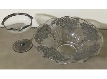 Sterling Silver Overlay Bowl & Compote