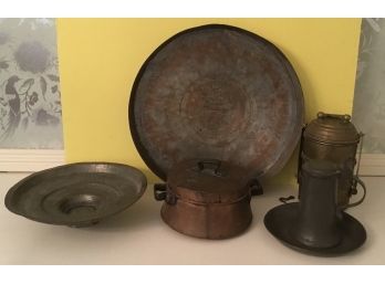 Antique New England Lot 5 Copper, Brass & Pewter