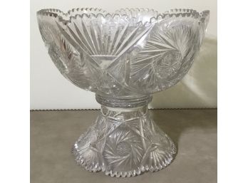 Antique Large Crystal Hand Cut Pedestal Bowl