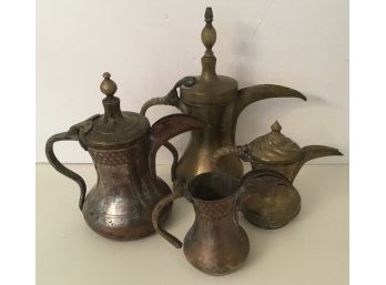 Antique Four Brass & Copper Coffee Pots
