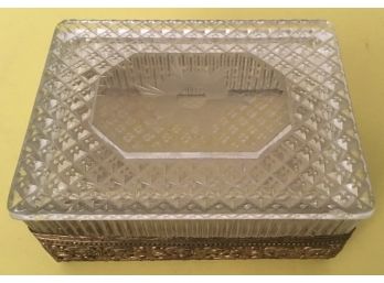 Etched Crystal Keepsake Box, Goldtone Gating