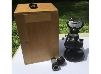 Antique Carl Zeiss Microscope In Wooden Travel Box