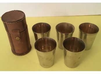 Antique German 5 Cups Gold Wash Leather Holder