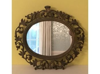 Antique Hanging Ornate Brass Mirror