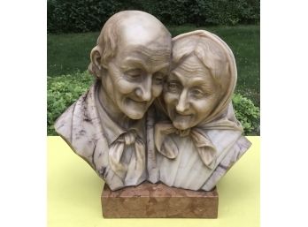 Vintage Signed Marble Bust Sweet Man & Woman