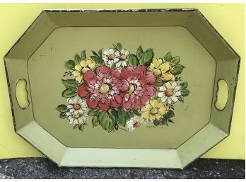 Vintage Toile Tray Signed E. Kloth Colorful