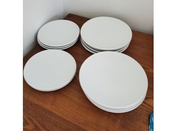 13 White Heavy Porcelain Plates 5 Salad/Dessert And 8 Dinner