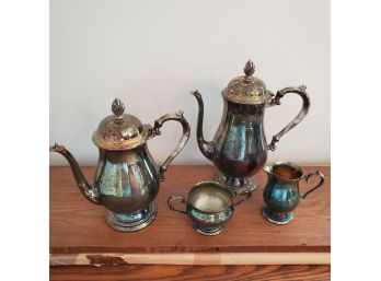 Vintage Oneida Silverplate Set: Coffee Pot & Tea Pot Sugar & Creamer