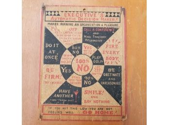 Antique Cork On Wood Sign: Executives Automatic Decision Maker