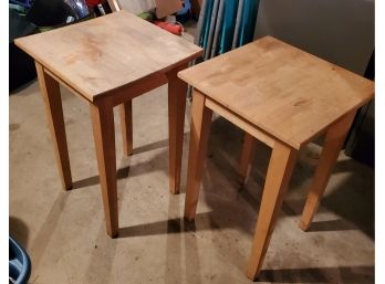 Two Natural Wood Side Tables / Plant Or Lamp Stands For Paint Or Stain Project
