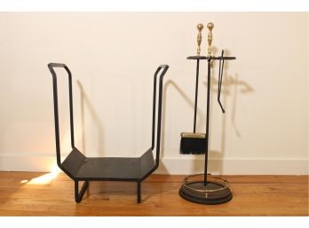 Iron Fireplace Tools And Wood Rack