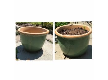 Pair Of Green Pottery Planters