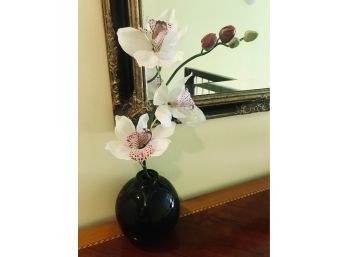 Black Brazilian Flower Vase With Faux Orchid