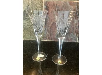Pair Of WATERFORD MILLENNIUM Glass Flutes Happiness