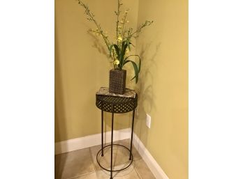Metal Plant Stand With Faux Flowers And Vase