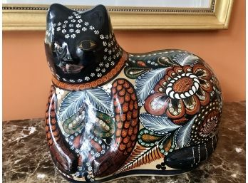 Hand Painted Cat Statue From Mexico