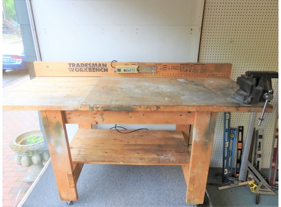 Large Wooden Powered Tradesman Workbench With Vice