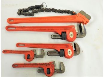 5 Piece Monkey Wrench Plumbers Pipe Wrench Lot