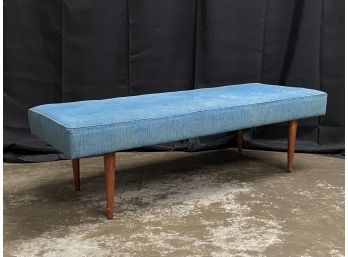 Vintage MCM Upholstered Bench With Solid Teak Legs - Living Furniture For Young Moderns Inc.