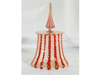 Spectacular Mid Century Venetian Latticino Glass Covered Jar